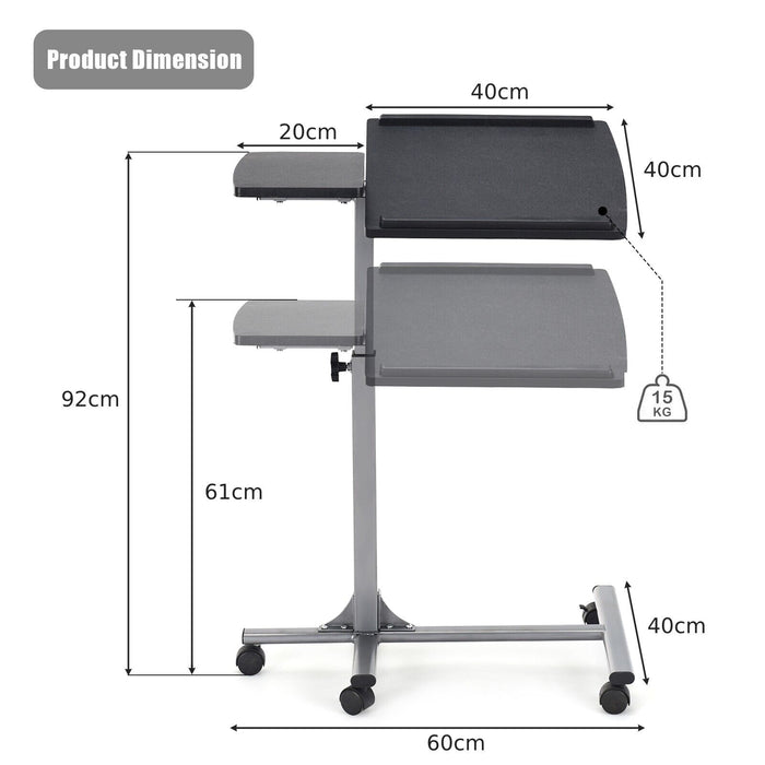 Rolling Laptop Stand - Adjustable Table with Lockable Wheels - Ideal for Workstation Flexibility