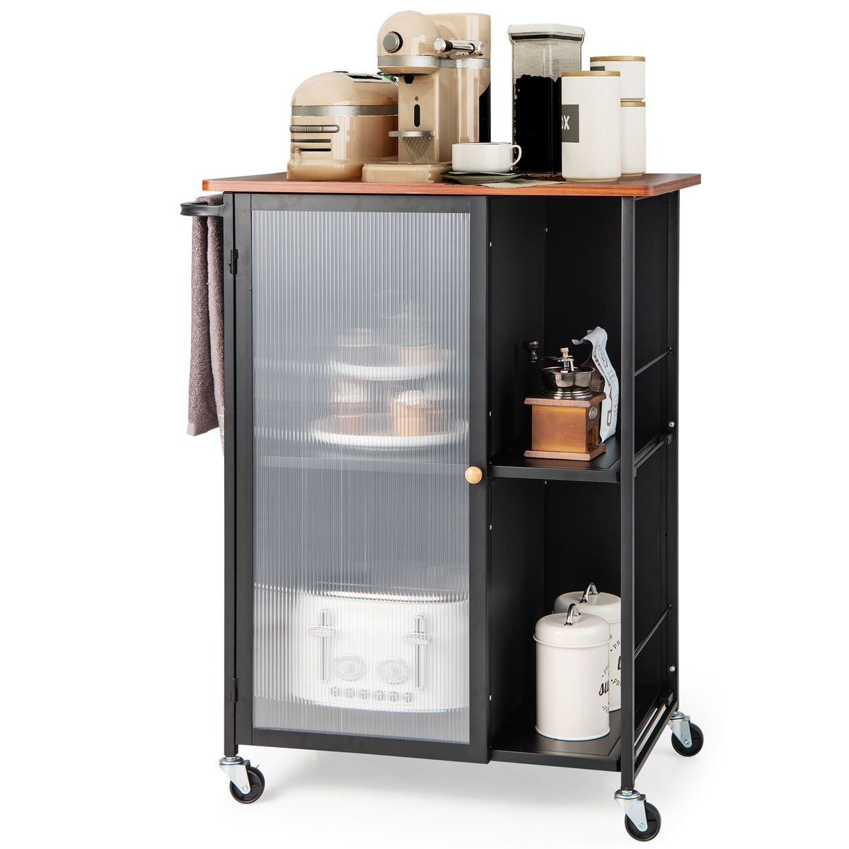Serving Cart Brand - Mobile Transparent Single Door Cabinet in Black - Ideal for Home Entertaining & Storage Solutions