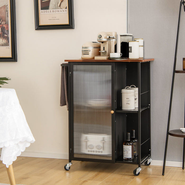 Serving Cart Brand - Mobile Transparent Single Door Cabinet in Black - Ideal for Home Entertaining & Storage Solutions