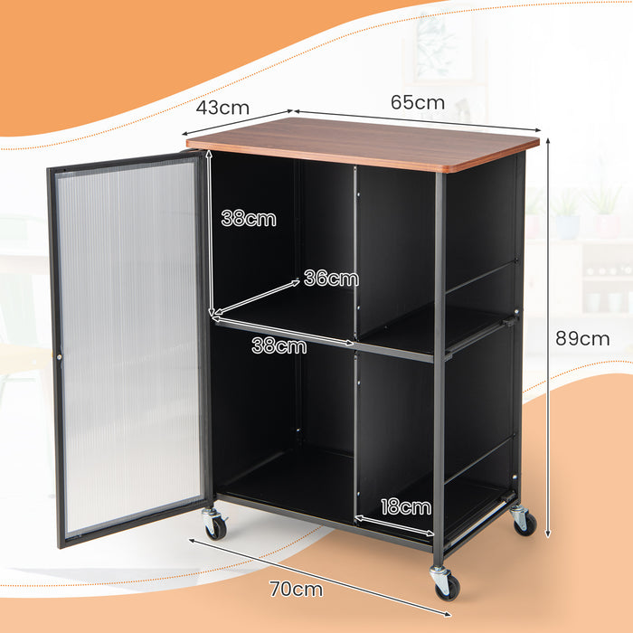 Serving Cart Brand - Mobile Transparent Single Door Cabinet in Black - Ideal for Home Entertaining & Storage Solutions
