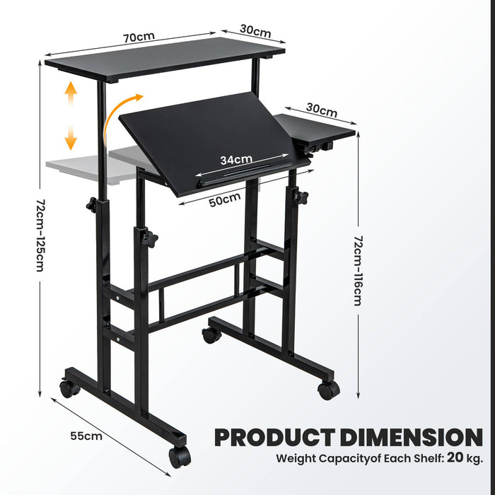 Workstation on Wheels - Height Adjustable Stand up or Sit down Desk - Ideal for Flexible Working Environments