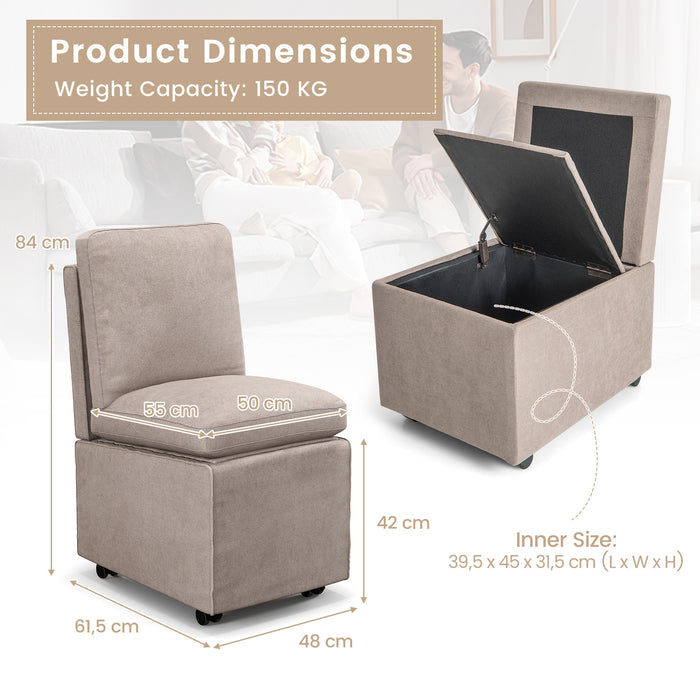 Single Sofa Armless Accent Chair with Storage - Modern, Grey Furniture - Ideal for Space-Conscious Home Interiors