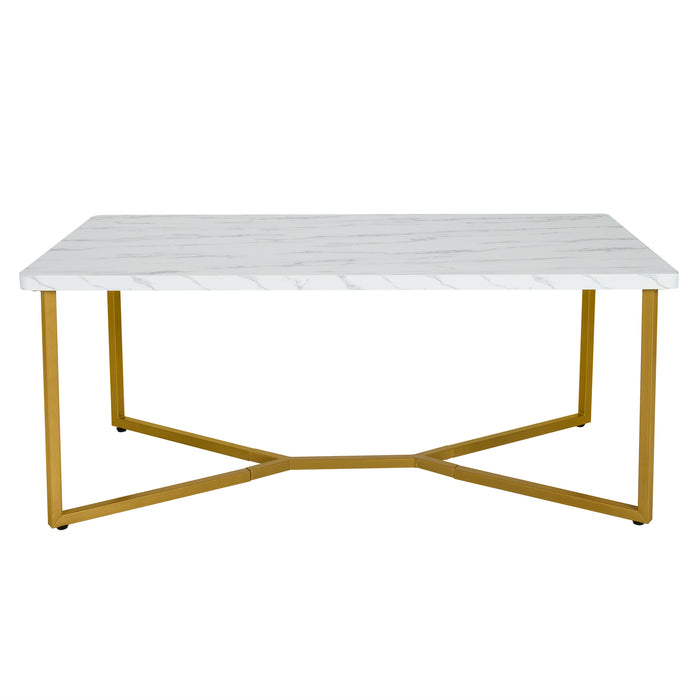 Modern Coffee Table - Faux Marble Tabletop, Golden Y-Design - Ideal for Contemporary Living Spaces