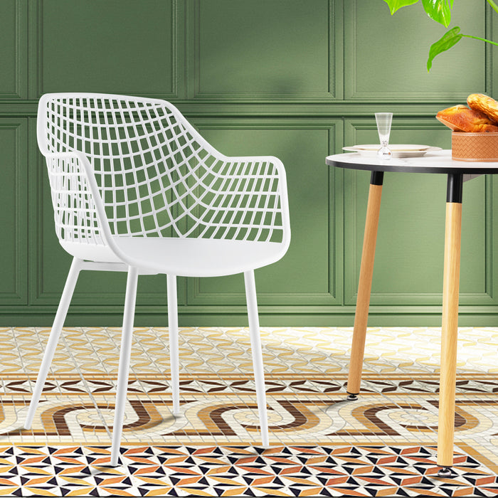 Set of 4 Modern Dining Chairs - White Chairs with Unique Airy Hollow Backrest - Perfect for Dining Rooms and Stylish Homes