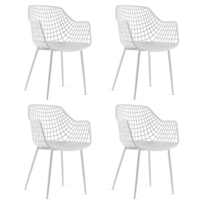 Set of 4 Modern Dining Chairs - White Chairs with Unique Airy Hollow Backrest - Perfect for Dining Rooms and Stylish Homes