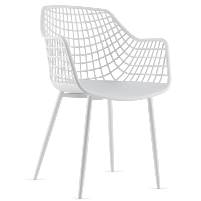 Set of 4 Modern Dining Chairs - White Chairs with Unique Airy Hollow Backrest - Perfect for Dining Rooms and Stylish Homes