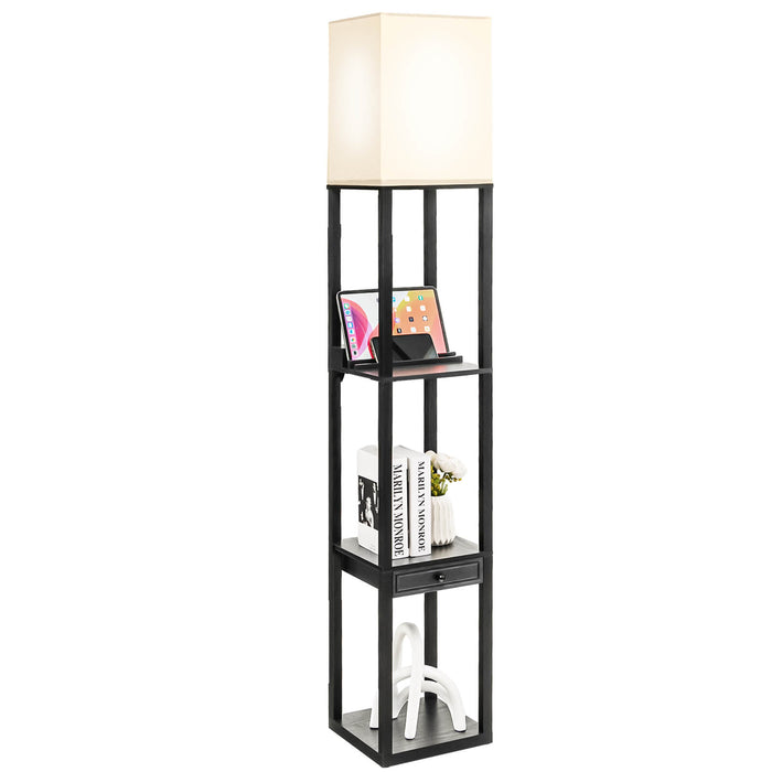 3-Tier Floor Lamp with Storage Shelves - Black Lamp with 3 Levels of Brightness - Ideal for Space Saving and Room Illumination