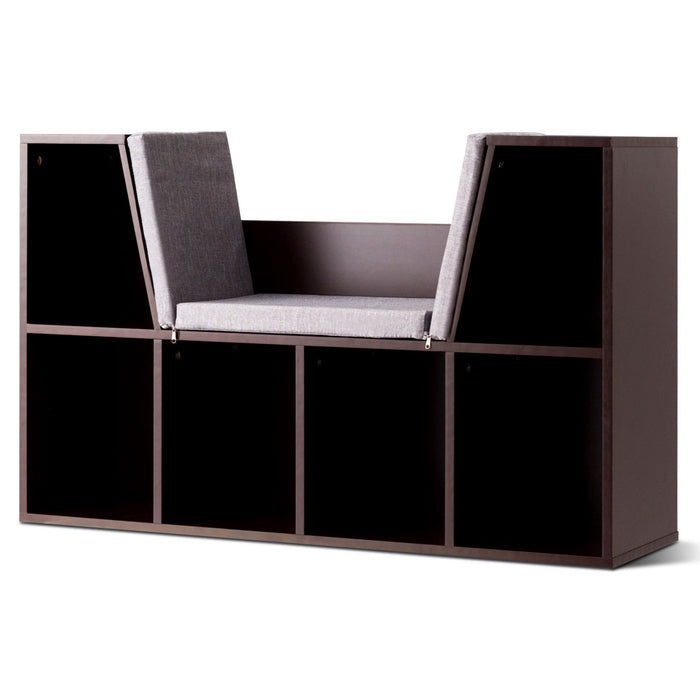 Storage Organizer Cabinet - Contemporary Dark Brown Design with Seat Cushion - Ideal for Decluttering and Adding Comfort to Any Space