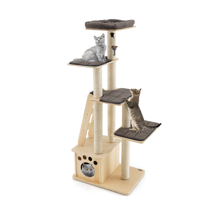 Modern Woodworks - Cat Tree Tower with Hygienic Cat House - Ideal for Indoor Cats and Small Spaces