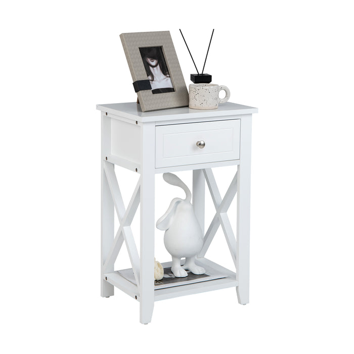 Contemporary X-Design Nightstand - Drawer and Bottom Storage Shelf Features - Ideal for Bedroom Storage Solutions
