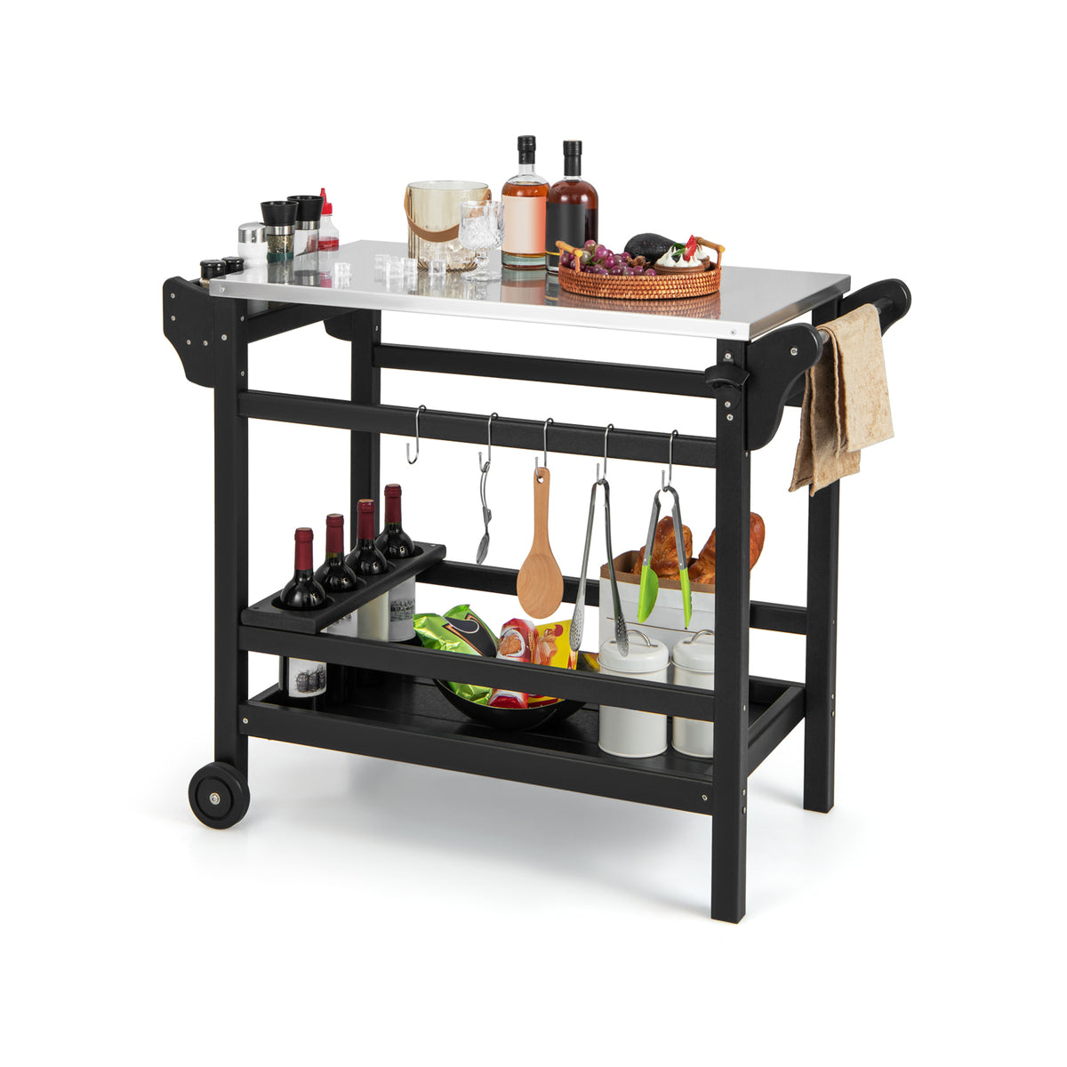 HDPE Outdoor Dining Cart - Movable Stand Table with Pizza Oven - Ideal for Alfresco Dining and Entertaining