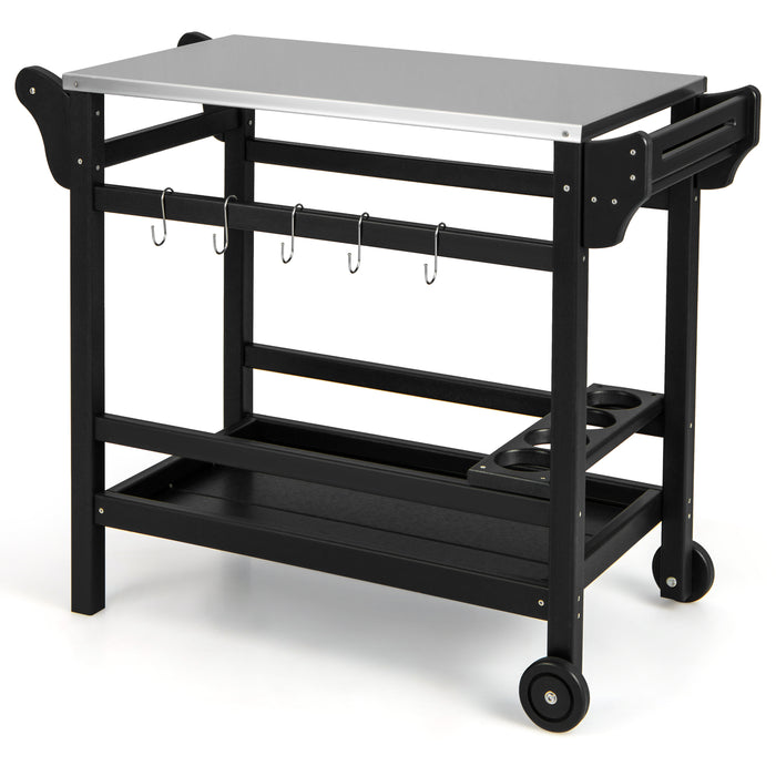 HDPE Outdoor Dining Cart - Movable Stand Table with Pizza Oven - Ideal for Alfresco Dining and Entertaining