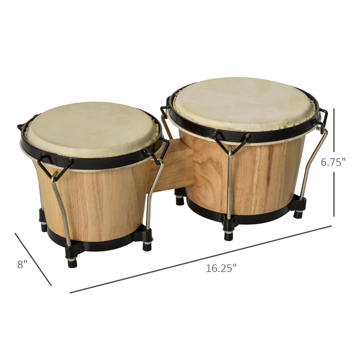 Wooden Bongo Drum Set with Sheepskin Heads - Φ7.75" & Φ7" Percussion Instrument Set with Tuning Wrench - Ideal for Kids and Adults Learning Rhythms