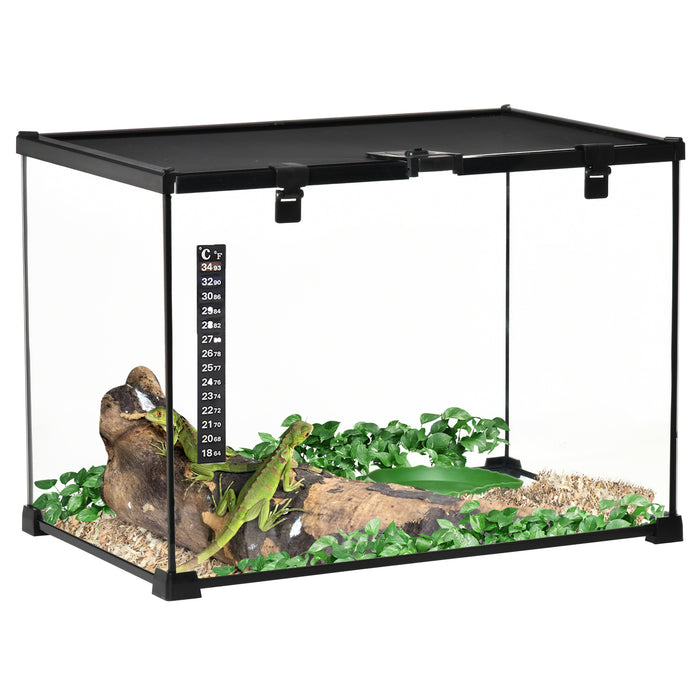 Reptile Glass Terrarium (50x30x35cm) - Climbing Pet Habitat with Breeding Tank, Arboreal Box Features - Includes Strip Patch Thermometer for Temperature Monitoring