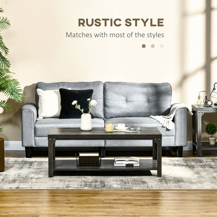 Dark Walnut Rustic Coffee Table with Thickened Top - Living Room Cocktail Table with Storage Shelf and Steel Frame - Elegant and Durable Furniture for Home Comfort