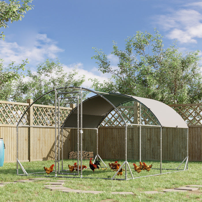 Galvanized Chicken Coop Hen House - Walk-In Poultry Cage with Water-Resistant Cover, Large Pet Playpen 2.8 x 3.8 x 2m - Ideal for Chickens, Rabbits, Pets in Backyard