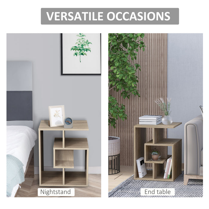 3-Tier Oak Side Table with Open Storage Shelves - Versatile Living Room End Table Organizer, Set of 2 - Ideal for Space-Saving and Organization