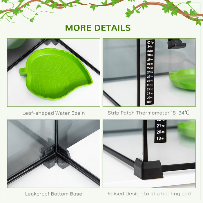 Reptile Glass Terrarium (50x30x35cm) - Climbing Pet Habitat with Breeding Tank, Arboreal Box Features - Includes Strip Patch Thermometer for Temperature Monitoring