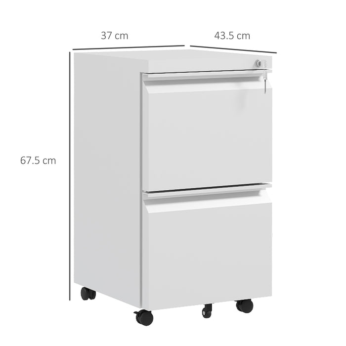 Mobile Steel Filing Cabinet with 2 Lockable Drawers - Adjustable Hanging Bars for Letter, A4, and Legal Files, Easy to Move with Wheels - Secure Office Document Organization