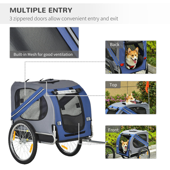 Pet Bicycle Trailer for Dogs and Cats - Foldable Carrier with Suspension, Blue - Ideal for Active Pet Owners