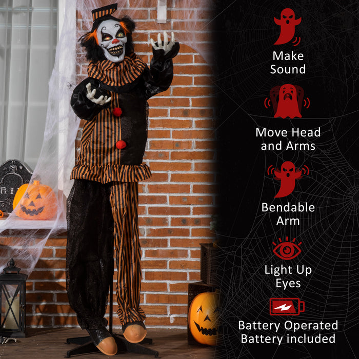 Life-Size 67" Animated Talking Circus Clown - Outdoor Halloween Decoration with Light-Up Eyes and Laughter Sounds - Spooky Entertainment for Haunted House and Trick-or-Treaters