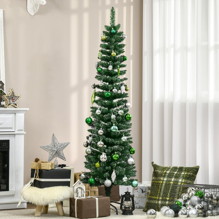 Artificial Snow-Dipped Christmas Pencil Tree 5.5FT - Xmas Holiday Home Indoor Decoration with Foldable Black Stand - Ideal for Festive Space-Saving Display