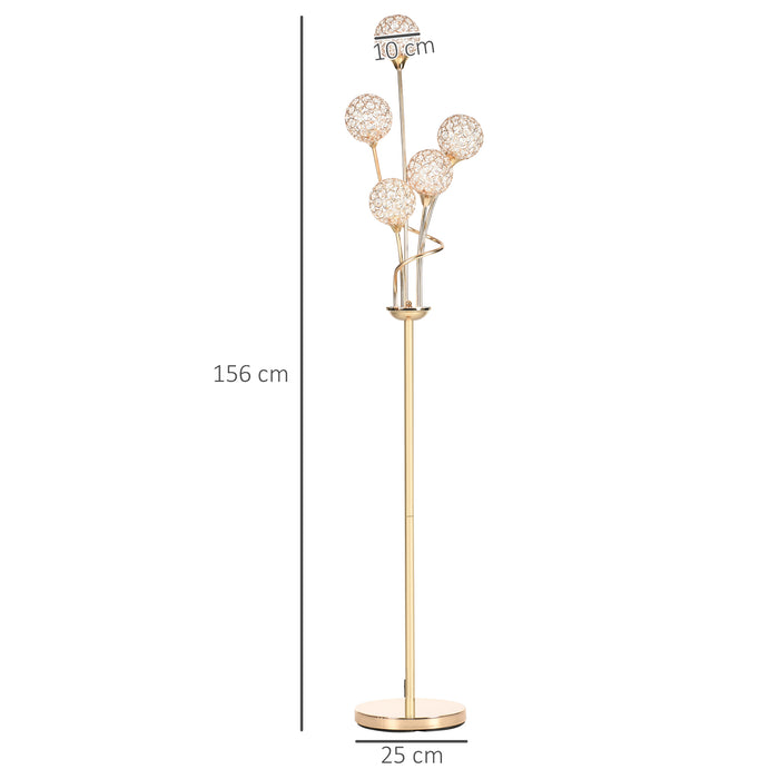 Modern 5-Light Crystal Floor Lamp - Elegant Gold-Tone Upright Stand for Living Room and Bedroom, 34x25x156cm - Chic Lighting Solution for Stylish Homes