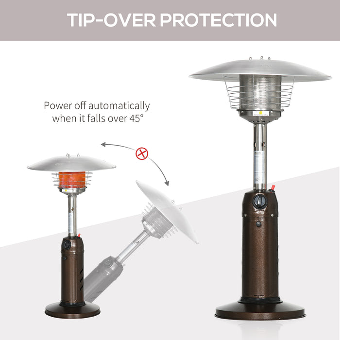 Outdoor Gas Patio Heater - Safety Tip-over Protection, Piezo Ignition, Adjustable Heat, Includes Regulator and Hose - Ideal for Garden Camping, Warm Ambiance in Brown