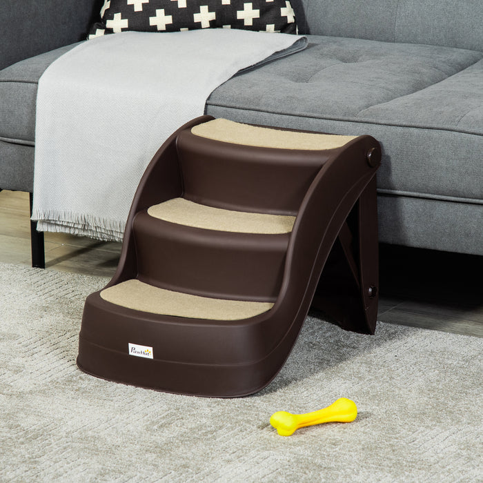 Foldable Dog Stairs for Easy Access - 3-Step Pet Steps with Anti-Slip Mats, Ideal for High Beds and Sofas, 49 x 38 x 38 cm, Brown - Perfect for Small to Medium Pets Climbing Comfort