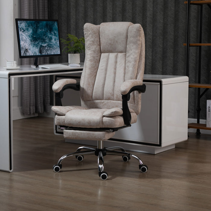 Ergonomic Microfibre Home Office Chair with Reclining Feature - Swivel Wheels, Adjustable Armrests and Footrest for Comfort - Ideal for Extended Desk Work, Beige