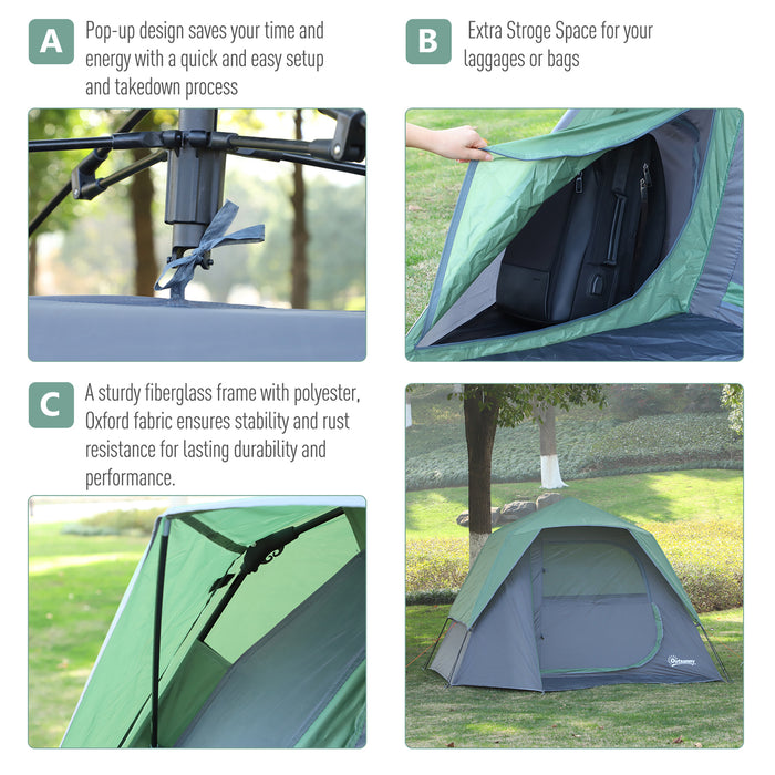 Fibreglass Frame Camping Shelter - 3 to 4 Person Lightweight Tent in Green - Ideal for Hikers and Outdoor Enthusiasts
