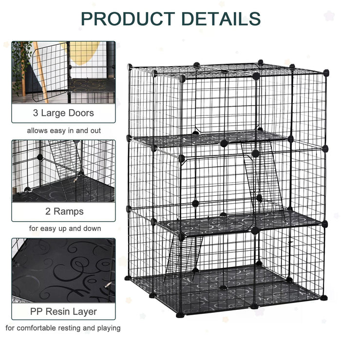 PawHut 39-Panel Metal Wire Small Pet Playpen - DIY Enclosure with 3 Access Doors and 2 Ramps - Ideal for Kitten, Bunny, Chinchilla, and Mink Safety