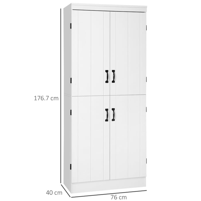 Freestanding 6-Tier Kitchen Cupboard - 4-Door Tall Storage Cabinet with Adjustable Shelves, White - Ideal for Living Room and Dining Room Organization