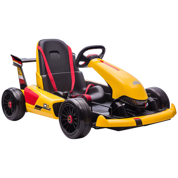 Electric Go-Kart for Kids - Adjustable Footrest, Reversible Steering, 12V Rechargeable Battery, Dual-Speed Racing Kart in Yellow - Perfect Ride-On for Young Racers
