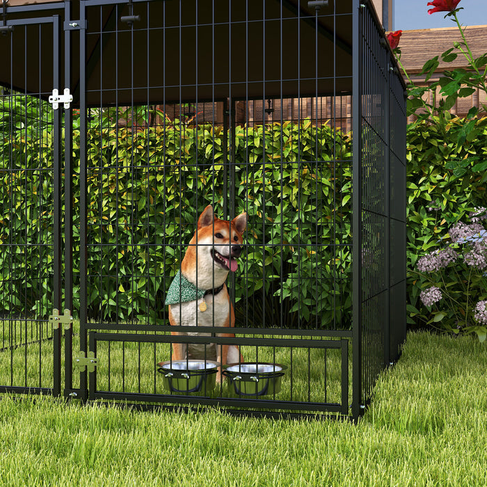 Heavy-Duty Outdoor Kennel for Pets - Weather-Resistant Steel Dog House with Lockable Metal Mesh and Roof - Spacious 141x141x121 cm Animal Shelter for Security and Comfort
