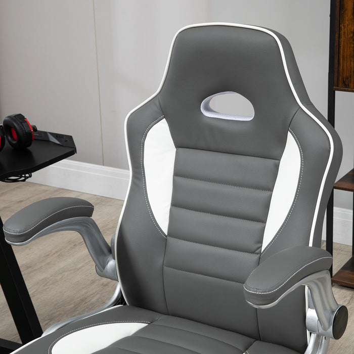 Racing Gaming Chair - High-Back PU Leather Swivel Office Seat with Adjustable Height, Tilt, and Flip-Up Arms - Ideal for Gamers and Home Office Comfort