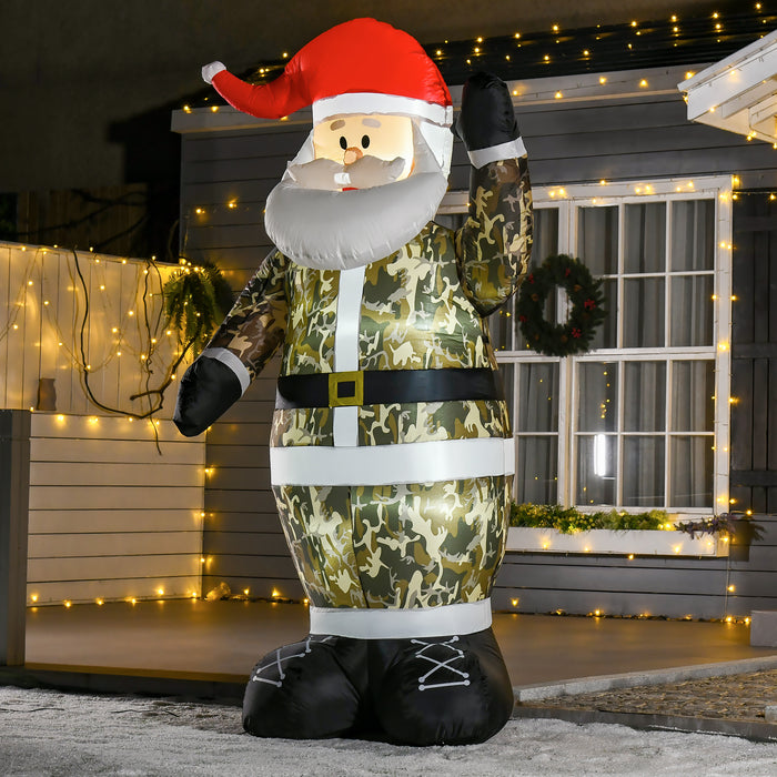 8ft Inflatable Camo Santa Claus - LED-Lit Outdoor Christmas Yard Decor with Salute Pose - Festive Display for Home & Garden Holiday Celebrations