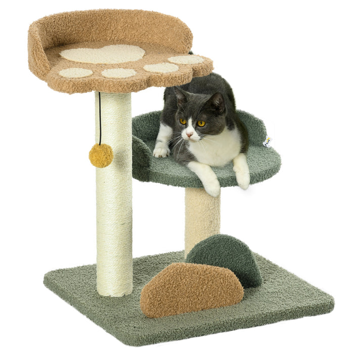 Compact Feline Playground - Indoor Cat Tree with Scratching Posts, Dual Cozy Beds, and Playful Toy Ball - Perfect for Playful Kittens and Adult Cats