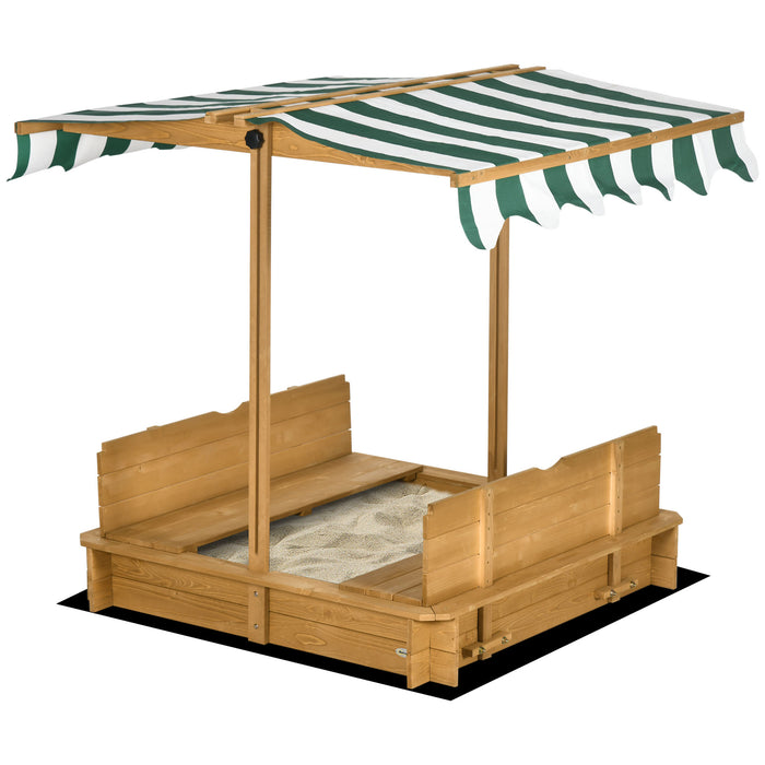 Wooden Sandpit with Canopy - Outdoor Play Sandbox with Adjustable Sunshade, Light Brown - Ideal for Kids' Creative Play and Backyard Fun