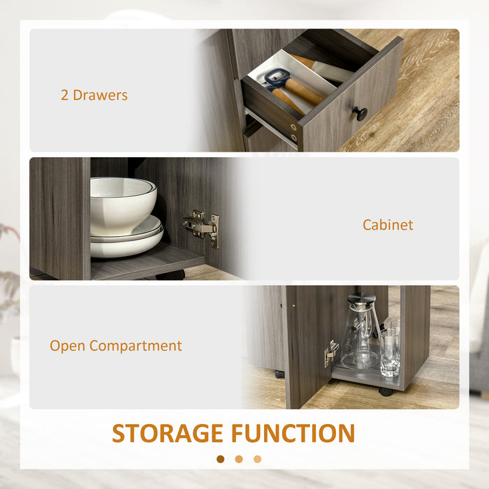 Rolling Drop Leaf Dining Table for 4-6 - Extendable Design with Storage Drawers, Cabinet & Open Shelf - Space-Saving Kitchen Table on Wheels for Small Spaces