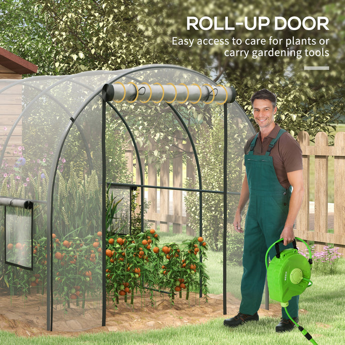 Walk-In Polytunnel Greenhouse - Durable Steel Frame & Clear Plastic Cover with Door and Mesh Window - Spacious 3x2x2m Grow House for Garden Planting