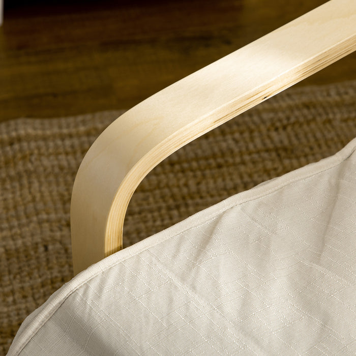 Wooden Lounging Chair with Adjustable Footrest - Cream White Relaxing Recliner with Removable Cushion - Ideal for Deck Lounging and Outdoor Comfort