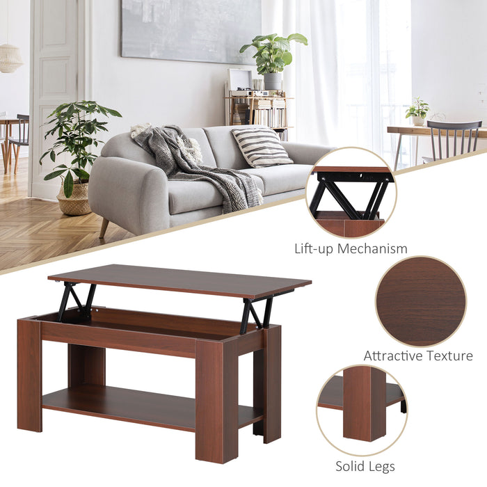 Lift-Top Coffee Table with Hidden Storage and Lower Shelf - Versatile 100cm x 50cm Surface, Adjustable Height - Ideal for Small Spaces, Living Room Organization