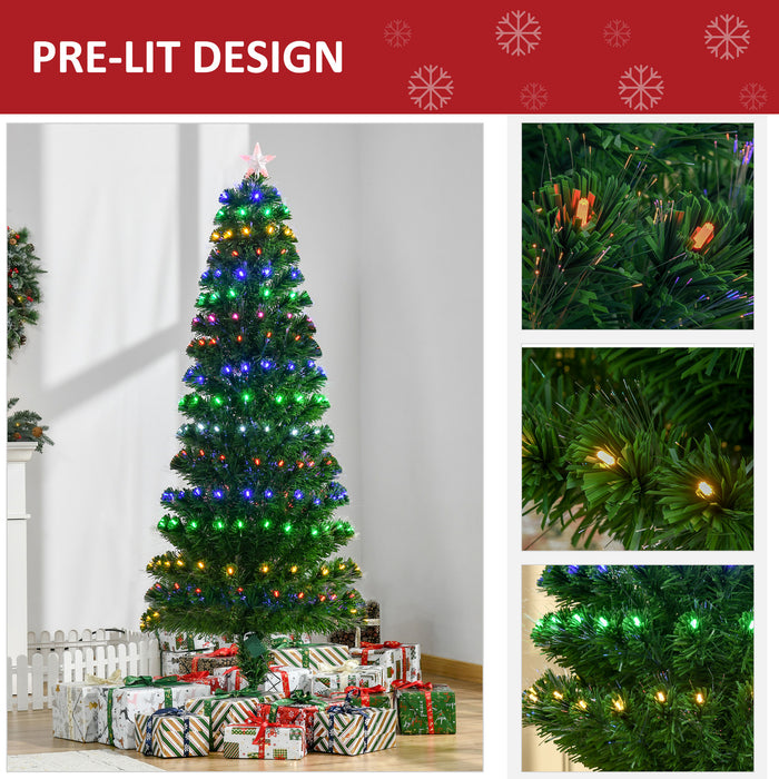 6ft Pre-Lit Fiber Optic Holiday Tree with Star Topper - LED Illuminated Christmas Tree, 220 Branches, Solid Metal Stand - Festive Decor for Home and Office