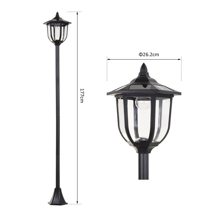 Garden Solar LED Lamp Post - 1.77m Tall, Free-Standing, ABS Construction in Elegant Black - Eco-Friendly Outdoor Lighting Solution