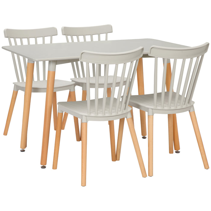 Space Saver 5-Piece Dining Set with Beechwood Legs - Compact Grey Kitchen Table with 4 Chairs - Ideal for Small Spaces and Cozy Nooks