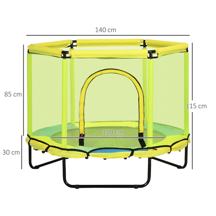 Kids Hexagon Trampoline 140 cm - Indoor Bouncer with Safety Enclosure Net, Bungee Gym - Fun Fitness for 1-6 Year Old Children, Yellow