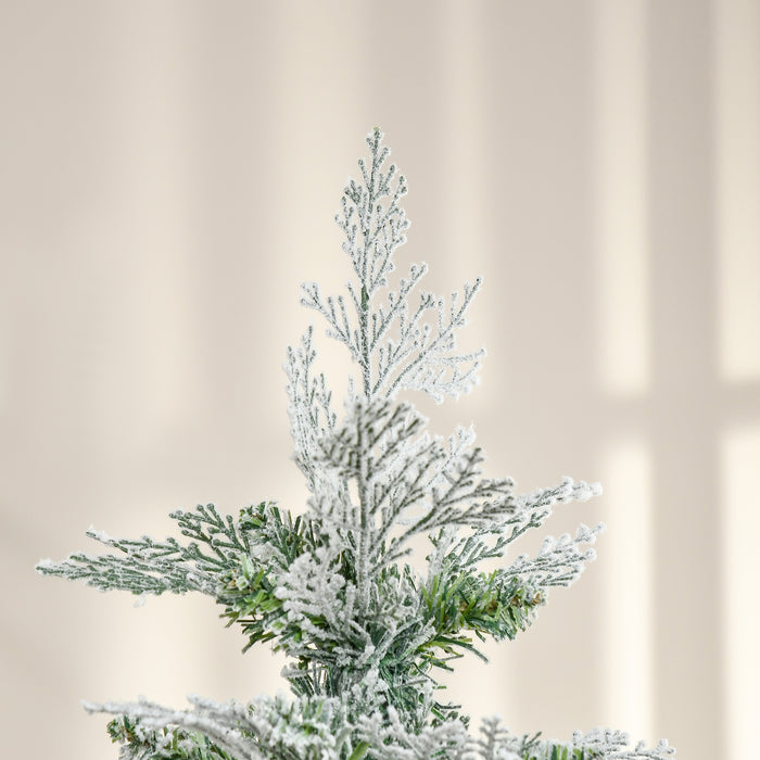 Realistic Cypress Branches Flocked Artificial Christmas Tree - Easy Auto Open Design, Pencil Slim Profile - Ideal for Festive Holiday Decor in Tight Spaces