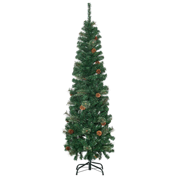 Slim Artificial Christmas Tree 5.5 Feet - Realistic Pine Needle Branches with 412 Tips and 21 Pine Cones - Ideal for Holiday Decorating in Small Spaces
