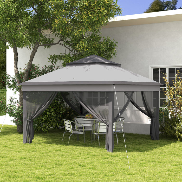Height Adjustable 3x3m Pop-Up Gazebo with Netting - Easy Setup Outdoor Event Shelter, Grey - Includes Carrying Bag for Portability